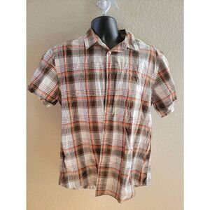 Old Navy Men's Brown Plaid Short Sleeve Button-Up Shirt Size Large